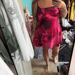 Fashion Nova Hot Pink Floral Slip Mini Dress